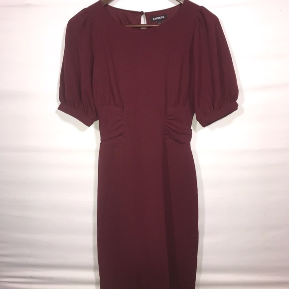 Women's Express Burgundy Short Sleeve Modest Dress - Picture 2 of 13
